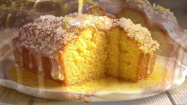 The bright, citrusy yellow of a lemon pound cake with a sugar glaze.
