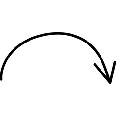 Simple Black Curved Arrow Pointing Downward Against a Transparent Background Indicating Direction or Movement