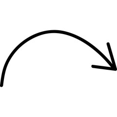 Simple black curved arrow pointing to the right with a transparent background isolated on a white background with a black outline