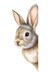 Obraz premium Watercolour cute bunny peeking, copy space, white background.