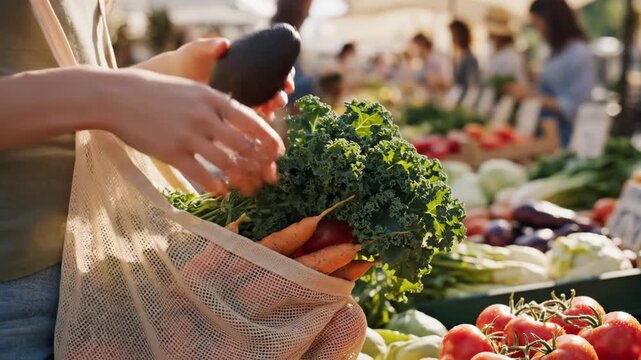 Ecofriendly market haul: fresh vegetables and sustainable shopping bag