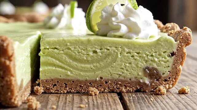 The contrast between the dark, crumbly crust and creamy filling of a key lime pie.
