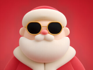 3d santa claus wearing golden sunglasses on vibrant red christmas background