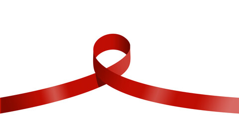 Red ribbon loop forming a smooth shape isolated on white background, elegant vector illustration perfect for decoration and awareness campaigns such as HIV or AIDS awareness design.