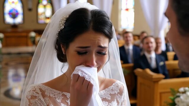 Emotional Bride in Wedding Ceremony Expressing Tears of Joy and Happiness