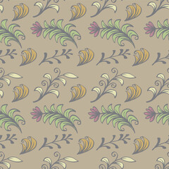 Seamless pattern with decorative flowers in retro style. Vector illustration.