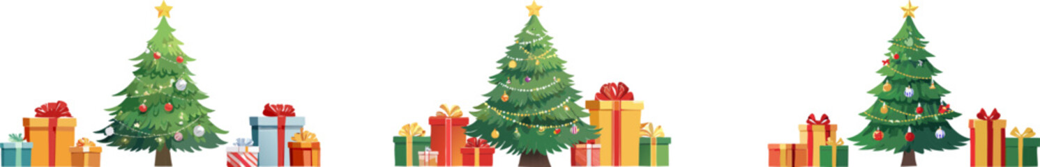 Vector Christmas Tree with Gifts and Festive Decor