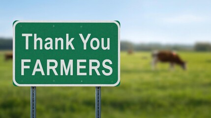 Thank You Farmers Sign on Lush Green Field with Grazing Cattle | Agriculture Appreciation, Rural Gratitude, Farming Community Concept