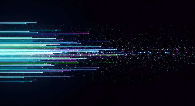 Apari&ccedil;&atilde;o de raios e ondas sonoras abstratas brilhantes em fundo preto, fundo digital moderno e estiloso.