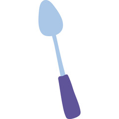 Simple light blue spoon with dark purple handle on transparent background isolated kitchen utensil