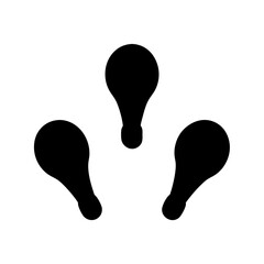 Three black abstract shapes resembling light bulbs or tadpoles on white background