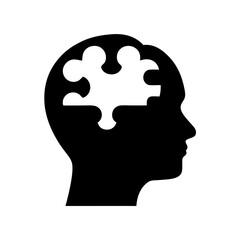 Silhouette of a head with a puzzle piece replacing part of brain