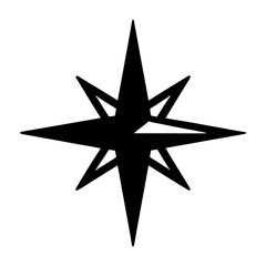 Detailed black eight pointed star vector illustration on white background