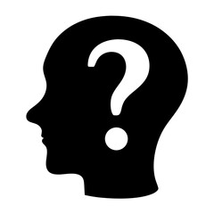Silhouette of a human head with a question mark inside its brain