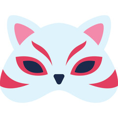 Light Blue Japanese Kitsune Fox Mask with Pink and Red Accents and Dark Blue Eyes