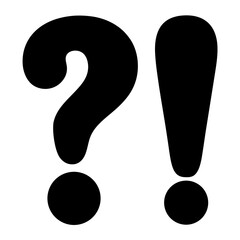 A question mark and an exclamation point depicted in a bold style