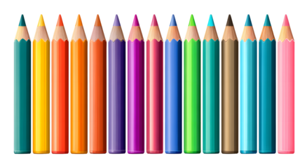 Vibrant collection of sharpened colored pencils arranged in a spectrum of brilliant hues, ready for creative projects