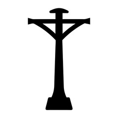 Silhouette of a Utility Pole with Cross Arms against White Background