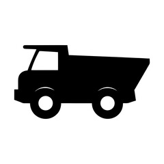 Simple Silhouette of a Black Dump Truck on a White Background