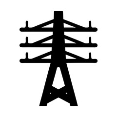 High voltage electricity pylon black silhouette on a white background