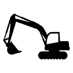 Silhouette of an Excavator Construction Vehicle Heavy Machinery with Tracks and Bucket