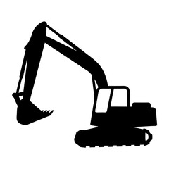 Black silhouette of excavator construction vehicle equipment for digging and moving materials