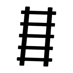 A minimalist black and white illustration of a simple, old wooden ladder