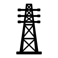 Simple black and white illustration of a power transmission tower silhouette