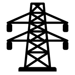 High voltage electrical power transmission tower black and white minimalist vector