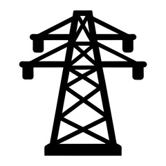 Black silhouette of an electrical transmission tower with lattice framework structure