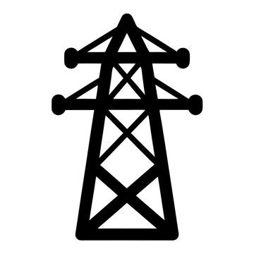 Black vector image of an electric power transmission tower on white background
