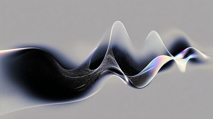 Abstract iridescent particle wave flowing on grey background