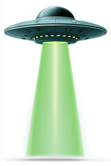 Ufo spaceship flying saucer emitting green tractor beam