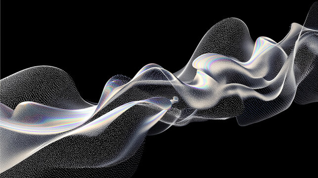 Iridescent flowing particle wave creating abstract digital background