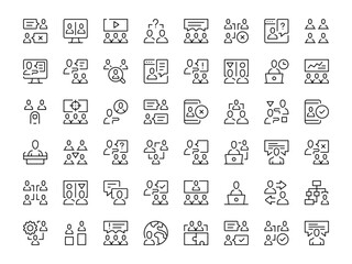 Teamwork icon set. Vector line icons collection. Outline symbols. Modern design