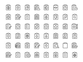 Clipboard icon set. Vector line icons collection. Outline symbols. Modern design