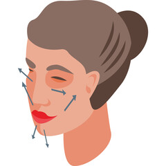 Woman Face With Skin Care Arrows Indicating Facial Massage And Anti Aging Treatment With Subtle Blush And Red Lips