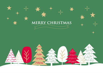 【手描き風・シンプル】星空と木々のクリスマスイラスト素材