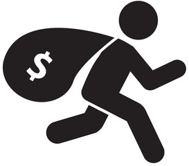 Criminal escaping with loot, a financial crime icon