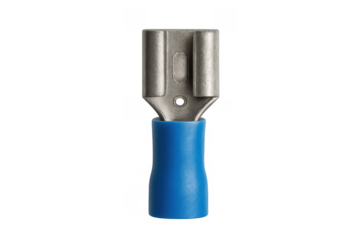 Blue electrical crimp spade terminal connector isolated
