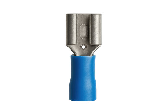 Blue electrical crimp spade terminal connector isolated
