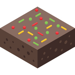 Square Chocolate Brownie With Colorful Sprinkles On A Transparent Background Isolated Delicious Baked Dessert