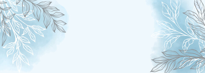 Abstract art background vector. Luxury minimal style wallpaper with Blue Branch and botanical leaves, Organic shapes, Watercolor. Vector background for banner, poster, Web and packaging.