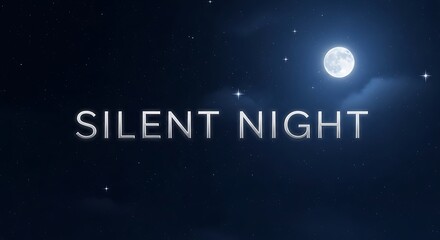 Silent Night Celestial Display: A serene celestial scene unfolds beneath a canvas of twinkling stars, the radiant full moon casting a gentle glow over the quiet night. 