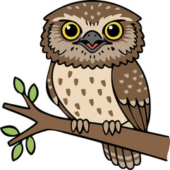 Cute Tawny Frogmouth - Endemic Wildlife of Australia - Flat Vector Illustration