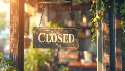 Closed sign hanging at the entrance of the flower shop