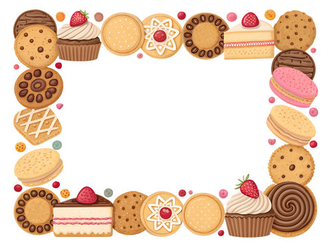Cookie and Cake Frame PNG &ndash; Sweet Dessert Border, Isolated on Transparent Background