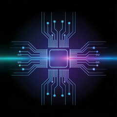 Glowing Neon Blue Chip Processor Circuitry Radiant Microchip Core Tech Abstract Background Futuristic Semiconductor 