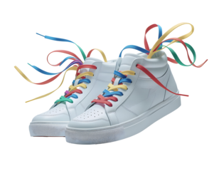 white sneakers with colorful laces isolated