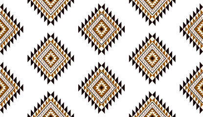 Seamless geometric ethnic pattern inspired by Native American tribal fabric. Traditional Aztec and Navajo style carpet and tile vector design on navy blue background. Perfect for textile, wrapping,